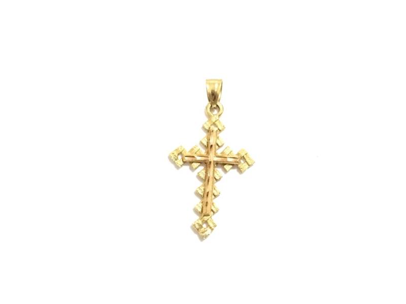 Ein Eleganter Mid-Century Designer Ajm Kreuz | Oder Crucafix Charm-Anhänger/14K Gelb & Pink Gold, 2, 5x1, 5x, 5cm, 1, 06 Gramm #4258 von CLLEWISLLC