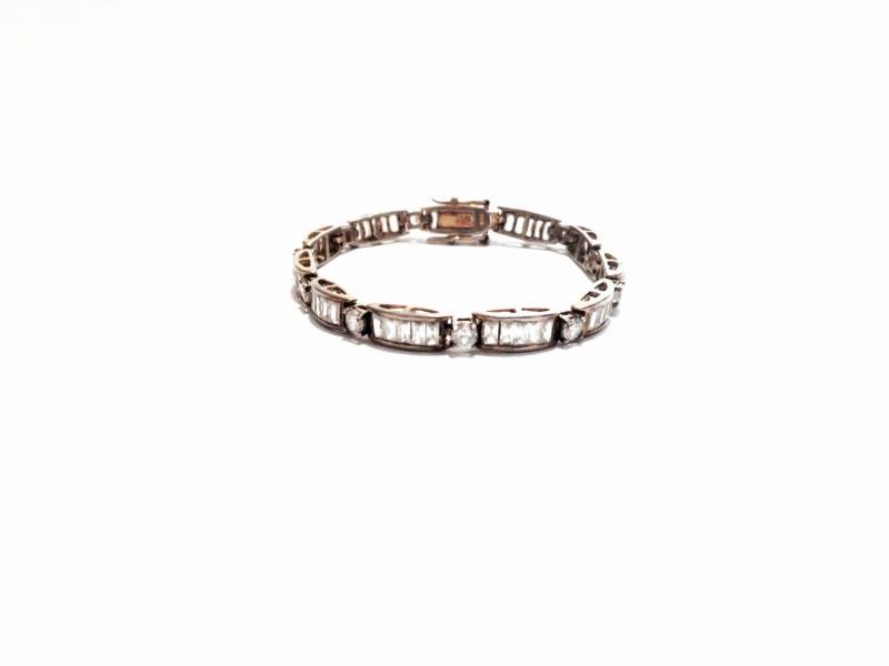 Ein Incredbile 7" Mid Century Cz Diamant Geprägtes Armband/sterling Silber, Box Verschluss, 14, 23 Gramm #3478 von CLLEWISLLC