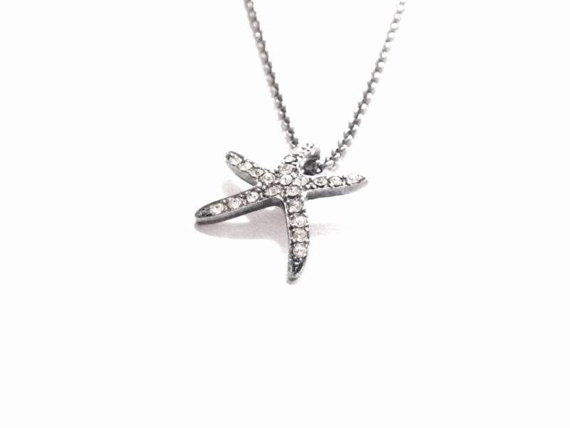 Ein Mid-Century Cz Diamant Geprägter Seestern Charm-Anhänger An Einem 15, 5-18" Verstellbaren Kabel-Ketten-Collier/sterling Silber, 4, 33 Gramm von CLLEWISLLC