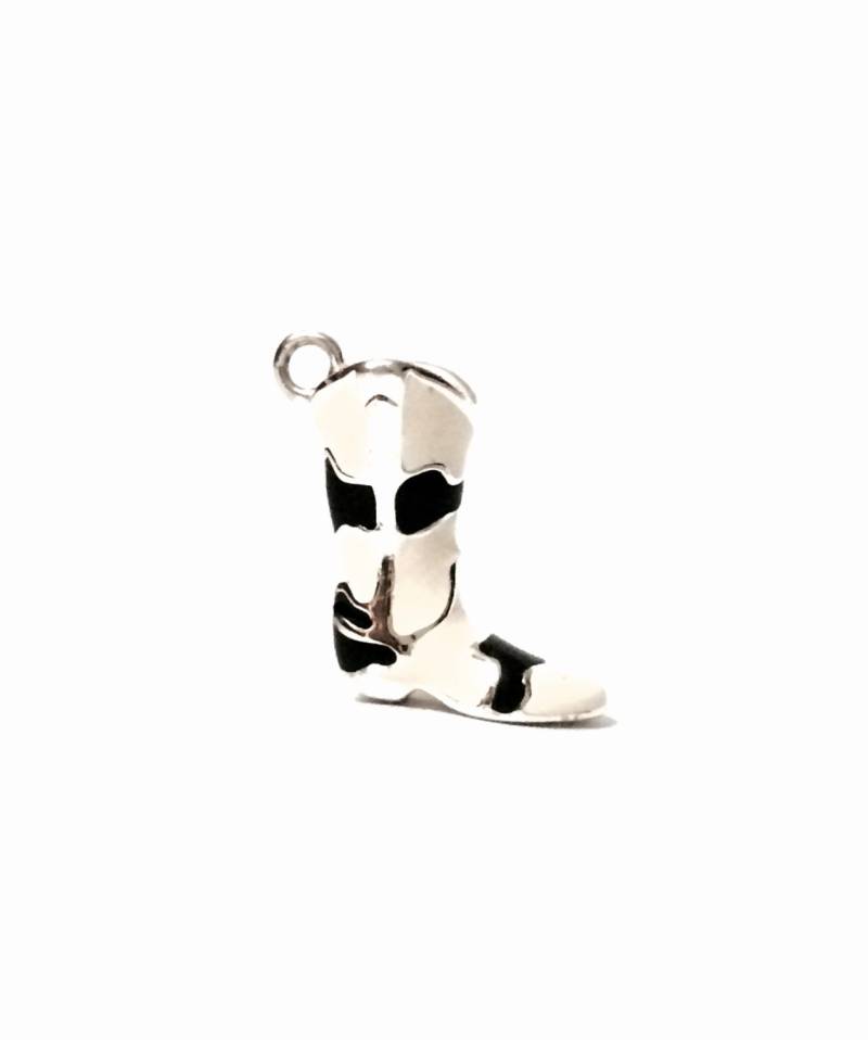 Ein Niedlicher Mid-Century Schwarz & Weiß Emaillierte Schuhschuh Charm - Anhänger/sterling Silber, 2, 4 Gramm #4114 von CLLEWISLLC