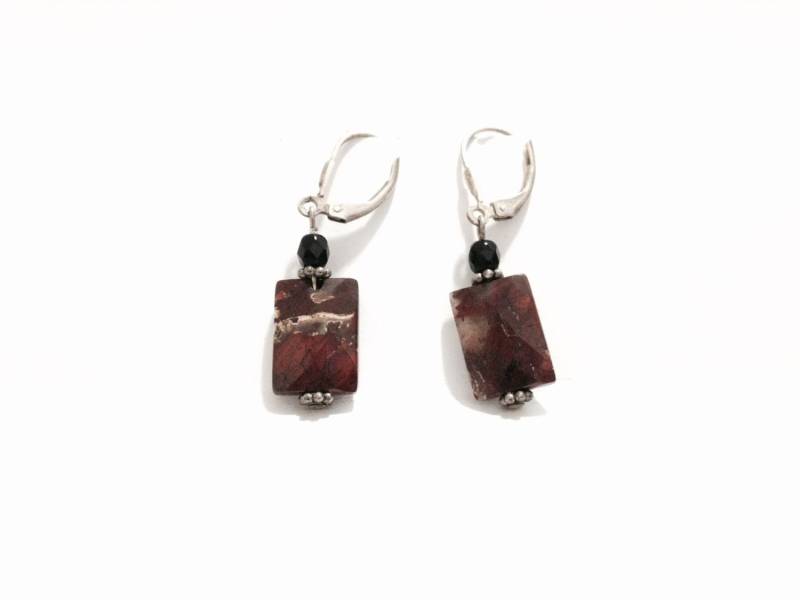 Ein Paar 1930Er Handgemachter Jugendstil Roter Jaspis & Schwarzer Onyx Einfädler Ohrringe/sterling Silber, Je 1x, 5x, 25" , 3, 88 Gramm #3532 von CLLEWISLLC