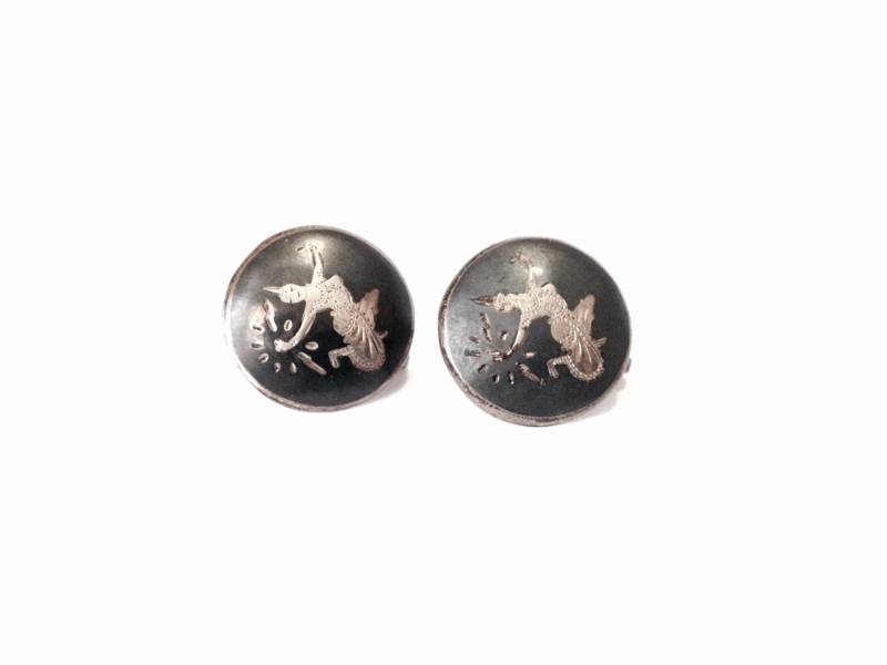 Ein Paar Elegante 1930-40Er Siam Niello Eingelegte Schraub Ohrringe/sterling Silber, .74x.5x.25", 6, 57 Gramm #3208 von CLLEWISLLC