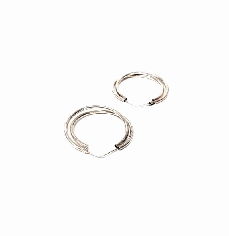 Ein Paar Handgefertigte Mid-Century Sterling Silber Doublet-Wound Hoop Ohrringe, 1, 5x1, 5x, 1", 5, 42 Gramm #3090 von CLLEWISLLC
