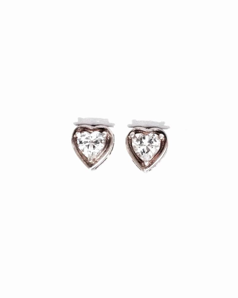 Ein Paar Mid-Century 1Ct Brilliant Heart Cute Cz Diamant Ohrstecker/sterling Silber Mit Schmetterlingsrücken, 2, 3 Gramm #4055 von CLLEWISLLC