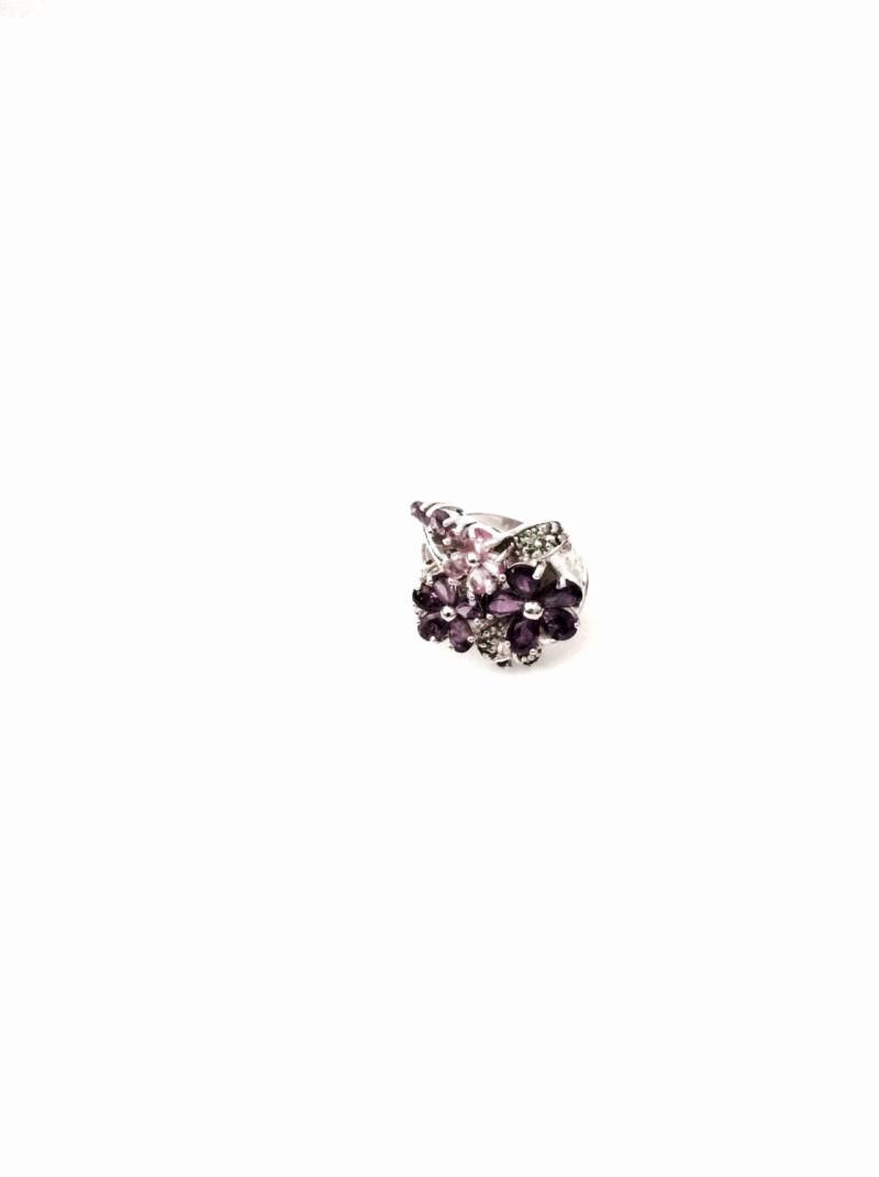 Ein Verschnörkelt-Retro Ca. 1970Er Sterling Silber/Amethyst & Cz Diamant Ring, Usa Ring Gr. 7, 8, 25 Gramm, #2854 von CLLEWISLLC