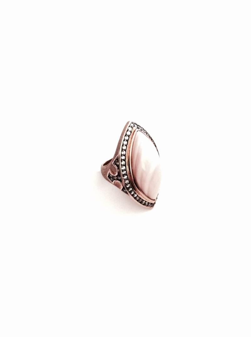Ein Verzierter Thai Rose Gold/sterling Silber Pink Jaspis & Cz Diamant Gepflasterter Ring, Usa Ring Größe 7, 15, 13 Gramm #2965 von CLLEWISLLC
