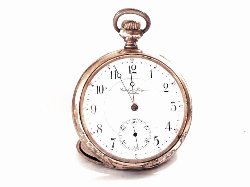 Eine Seltene Porzellan Gordon & Bergins Taschenuhr, Boston Usa, Zur Reparatur/Restaurierung, Seriell #310917, Goldhülle #7299469, 2" Durchmesser von CLLEWISLLC