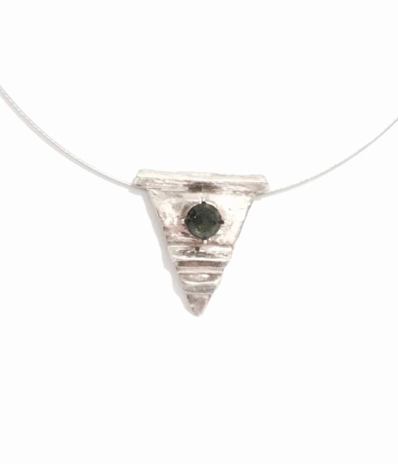 J. Adelson Handgefertigt Modernist Designer Cz Peridot Anhänger /Sterling Silber An Einer 17" Stahl Schraubkette, 1, 5x1, 45x, 25" #4153 von CLLEWISLLC