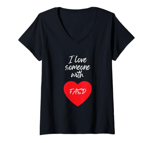 Damen „Ich Liebe jemanden mit FASD“ T-Shirt mit V-Ausschnitt Damen „Ich Liebe jemanden mit FASD“ T-Shirt mit V-Ausschnitt von CLM Designs