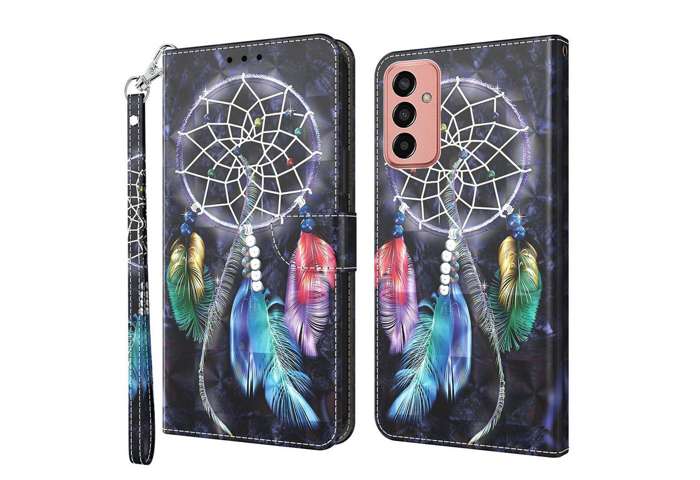 CLM-Tech Handytasche Hülle für Samsung Galaxy A14 5G Tasche aus Kunstleder Klapphülle (Traumfänger, Samsung Galaxy A14 5G Handyhülle Wallet Flip Case Cover Etui), Standfunktion, Kartenfächer, Magnetverschluss von CLM-Tech