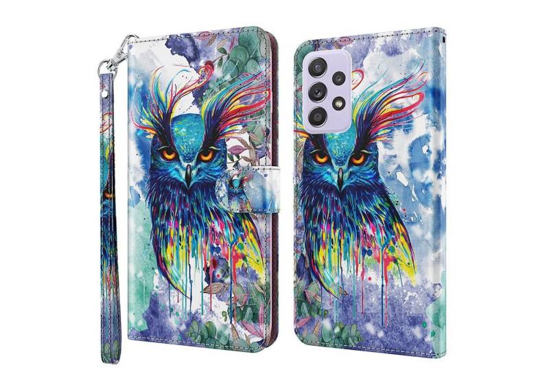 CLM-Tech Handytasche Hülle für Samsung Galaxy A23 5G Tasche aus Kunstleder Klapphülle (Eule bunt, Samsung Galaxy A23 5G Handyhülle Wallet Flip Case Cover Etui), Standfunktion, Kartenfächer, Magnetverschluss von CLM-Tech