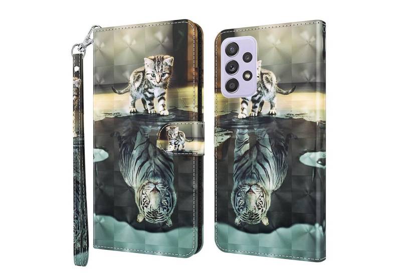 CLM-Tech Handytasche Hülle für Samsung Galaxy A23 5G Tasche aus Kunstleder Klapphülle (Katze Tiger, Samsung Galaxy A23 5G Handyhülle Wallet Flip Case Cover Etui), Standfunktion, Kartenfächer, Magnetverschluss von CLM-Tech