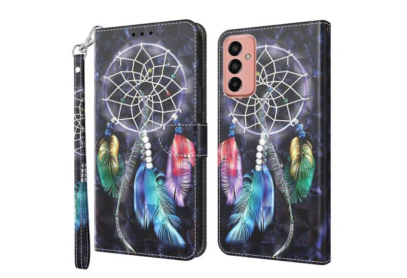 CLM-Tech Handytasche Hülle für Samsung Galaxy A23 5G Tasche aus Kunstleder Klapphülle (Traumfänger schwarz bunt, Samsung Galaxy A23 5G Handyhülle Wallet Flip Case Cover Etui), Standfunktion, Kartenfächer, Magnetverschluss von CLM-Tech