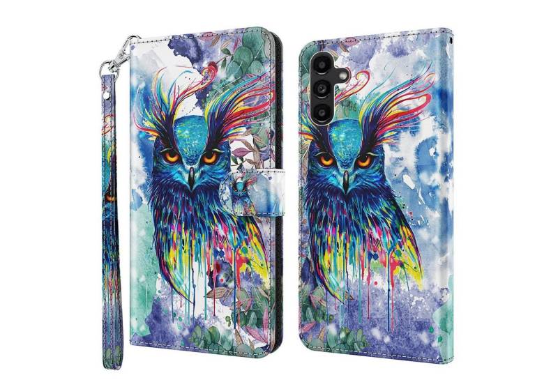 CLM-Tech Handytasche Hülle für Samsung Galaxy A54 5G Tasche aus Kunstleder Klapphülle (Eule bunt, Handyhülle Wallet Flip Case Cover Etui), Standfunktion, Kartenfächer, Magnetverschluss von CLM-Tech