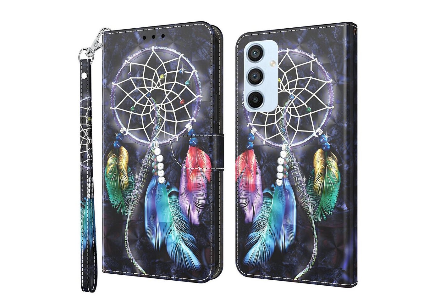 CLM-Tech Handytasche Hülle für Samsung Galaxy A54 5G Tasche aus Kunstleder Klapphülle (Traumfänger schwarz bunt, Handyhülle Wallet Flip Case Cover Etui), Standfunktion, Kartenfächer, Magnetverschluss von CLM-Tech