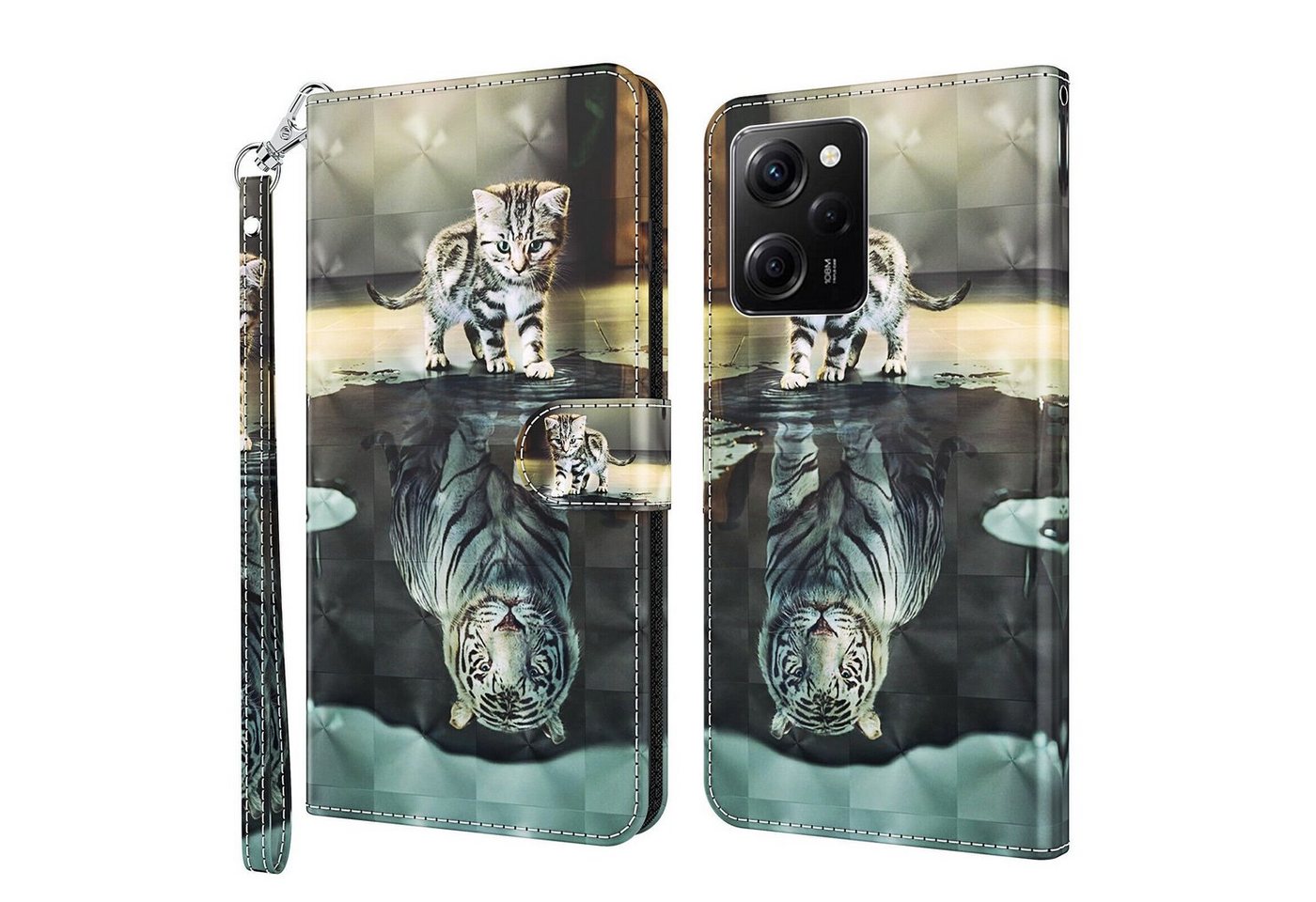 CLM-Tech Handytasche Hülle für Xiaomi Redmi Note 12 Pro 5G Tasche aus Kunstleder Klapphülle (Katze Tiger, Handyhülle Wallet Flip Case Cover Etui), Standfunktion, Kartenfächer, Magnetverschluss von CLM-Tech