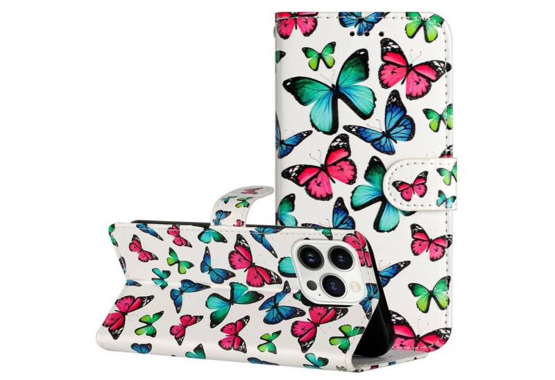 CLM-Tech Handytasche Hülle für iPhone 14 Pro Tasche aus Kunstleder Klapphülle Etui (1x iPhone 14 Pro Wallet Case Cover Handyhülle), Standfunktion, Kartenfächer von CLM-Tech