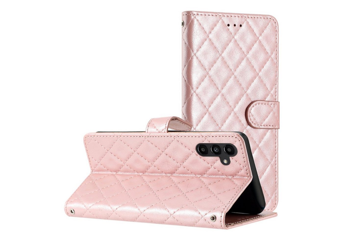 CLM-Tech Handytasche für Samsung Galaxy A05s Hülle Tasche aus Kunstleder Klapphülle (Diamant Kariert schwarz, beige, rosa, hellblau, Handyhülle Wallet Flip Case Cover Etui), Schutzhülle mit Standfunktion, Kartenfächer, und Magnetverschluss von CLM-Tech