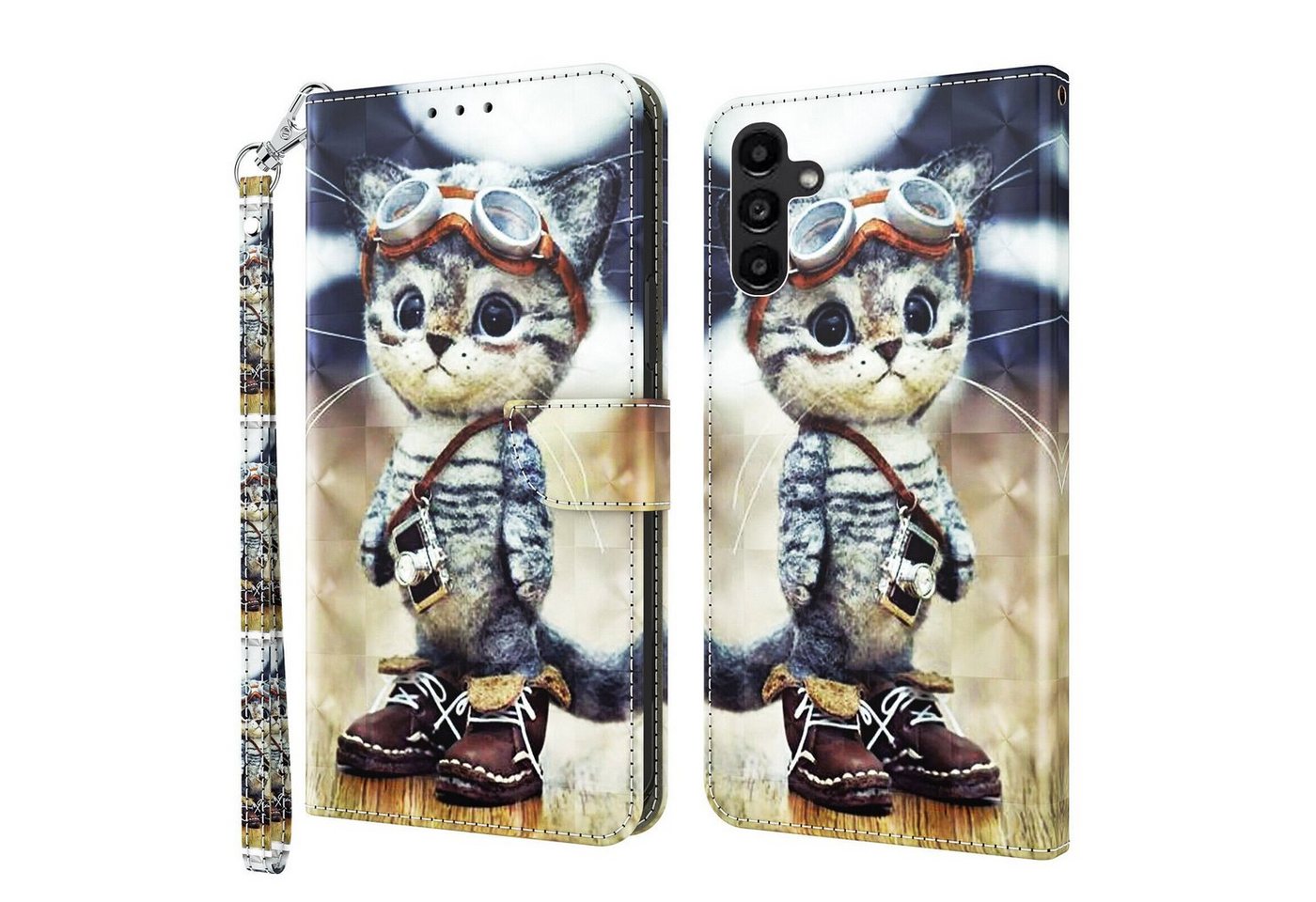 CLM-Tech Handytasche für Samsung Galaxy A15 5G Hülle Tasche aus Kunstleder Klapphülle (coole Katze, Handyhülle Wallet Flip Case Cover Etui), Schutzhülle mit Standfunktion, Kartenfächer, und Magnetverschluss von CLM-Tech