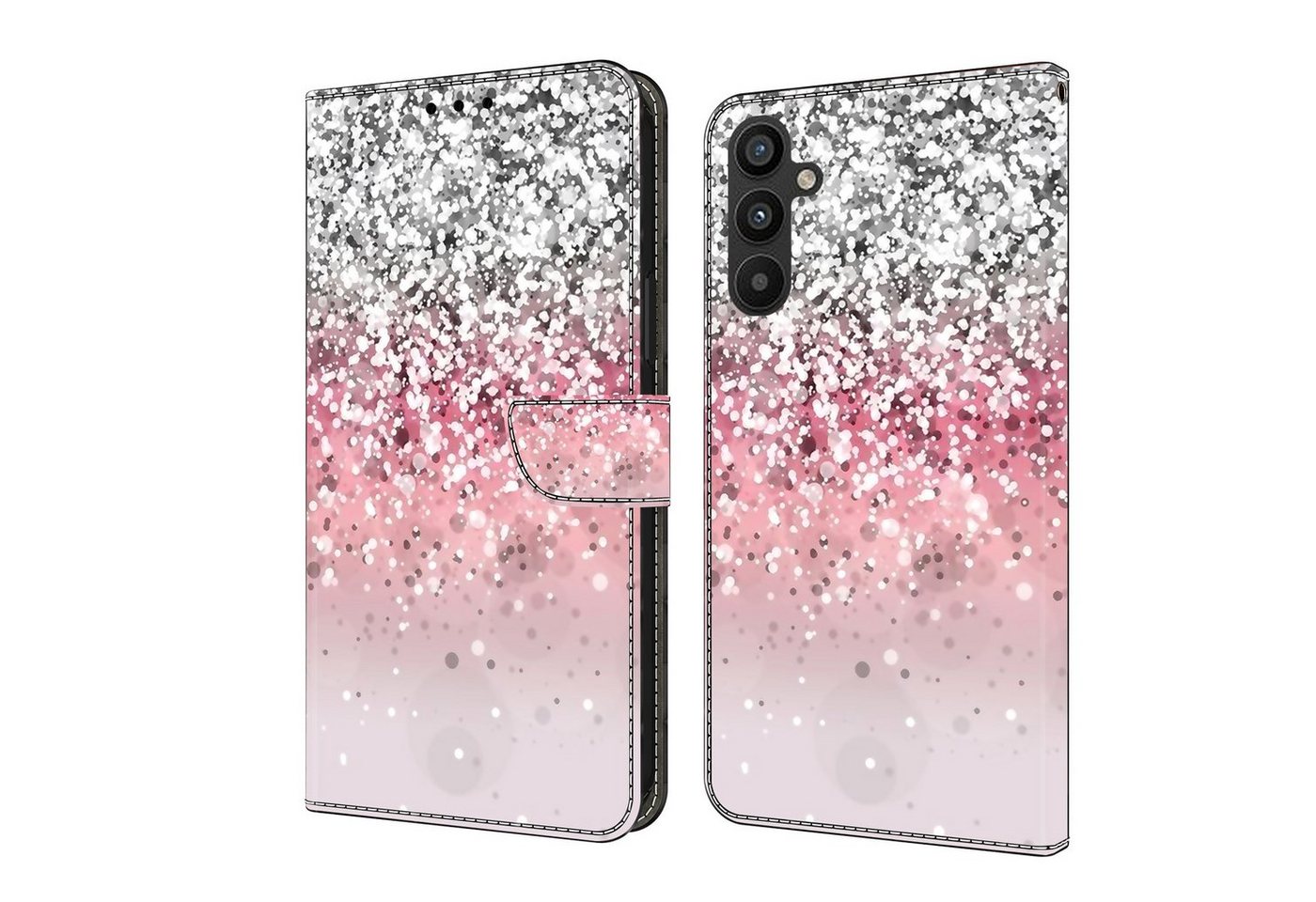 CLM-Tech Handytasche für Samsung Galaxy A15 5G Hülle Tasche aus Kunstleder Klapphülle (silber rosa, Handyhülle Wallet Flip Case Cover Etui), Schutzhülle mit Standfunktion, Kartenfächer, und Magnetverschluss von CLM-Tech