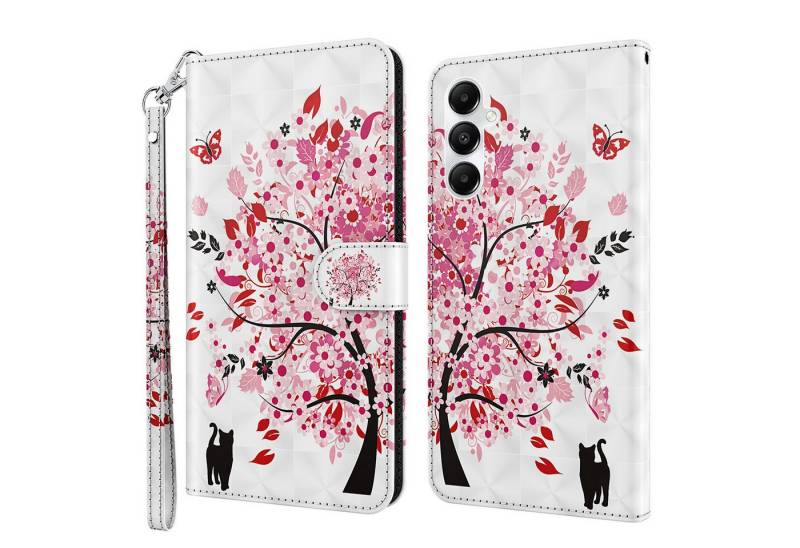 CLM-Tech Handytasche für Samsung Galaxy A16 / A17 5G Hülle aus Kunstleder Klapphülle (Baum rosa weiß, Handyhülle mit Standfunktion - Wallet Flip Case inklusive Kartenfächer), Cover mit Magnetverschluss von CLM-Tech