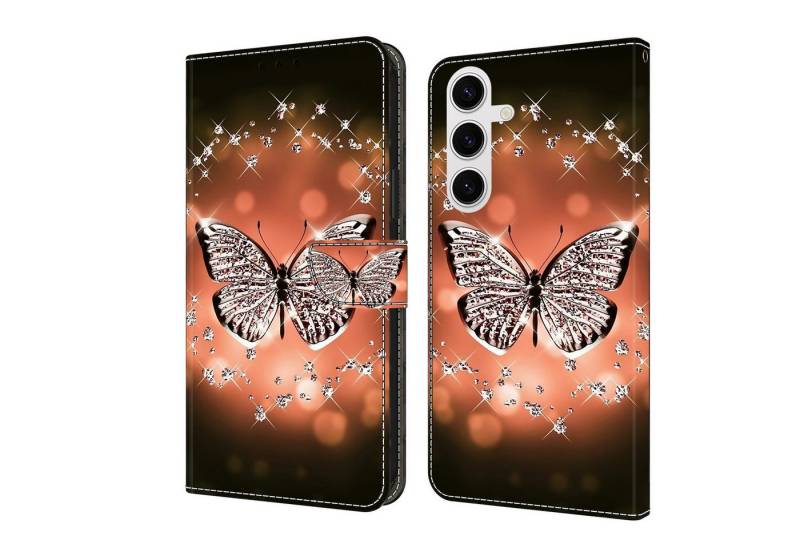 CLM-Tech Handytasche für Samsung Galaxy A16 / A17 5G Hülle aus Kunstleder Klapphülle (Schmetterling Diamanten Muster, Handyhülle mit Standfunktion - Wallet Flip Case inklusive Kartenfächer), Cover mit Magnetverschluss von CLM-Tech