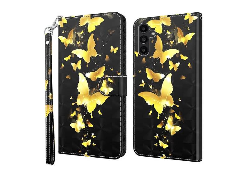 CLM-Tech Handytasche für Samsung Galaxy A16 / A17 5G Hülle aus Kunstleder Klapphülle (Schmetterlinge gold schwarz, Handyhülle mit Standfunktion - Wallet Flip Case inklusive Kartenfächer), Cover mit Magnetverschluss von CLM-Tech