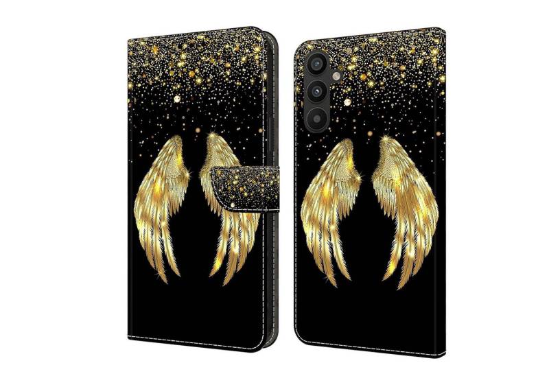 CLM-Tech Handytasche für Samsung Galaxy A16 / A17 5G Hülle aus Kunstleder Klapphülle (goldene Flügel, Handyhülle mit Standfunktion - Wallet Flip Case inklusive Kartenfächer), Cover mit Magnetverschluss von CLM-Tech