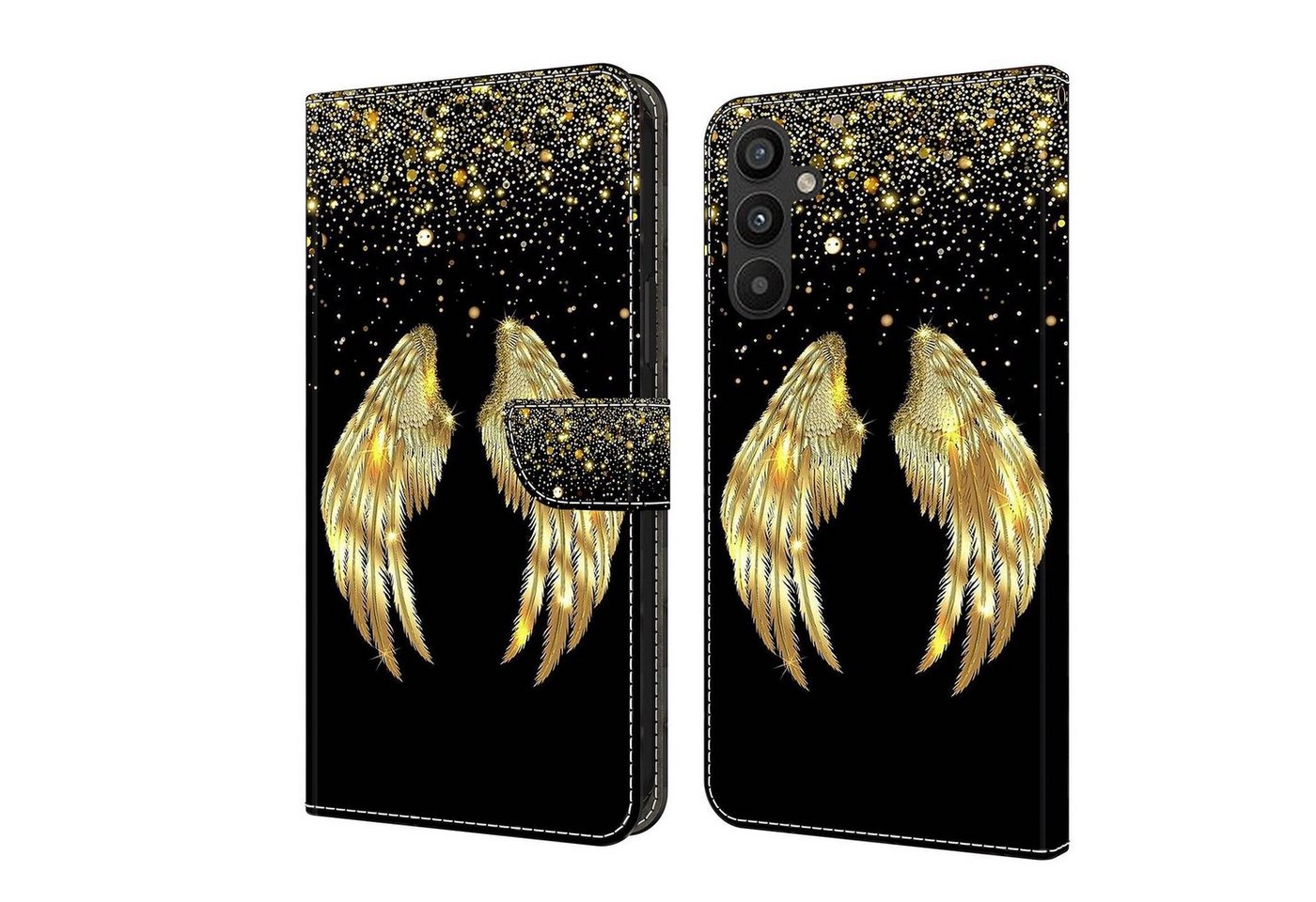 CLM-Tech Handytasche für Samsung Galaxy A16 / A17 5G Hülle aus Kunstleder Klapphülle (goldene Flügel, Handyhülle mit Standfunktion - Wallet Flip Case inklusive Kartenfächer), Cover mit Magnetverschluss von CLM-Tech