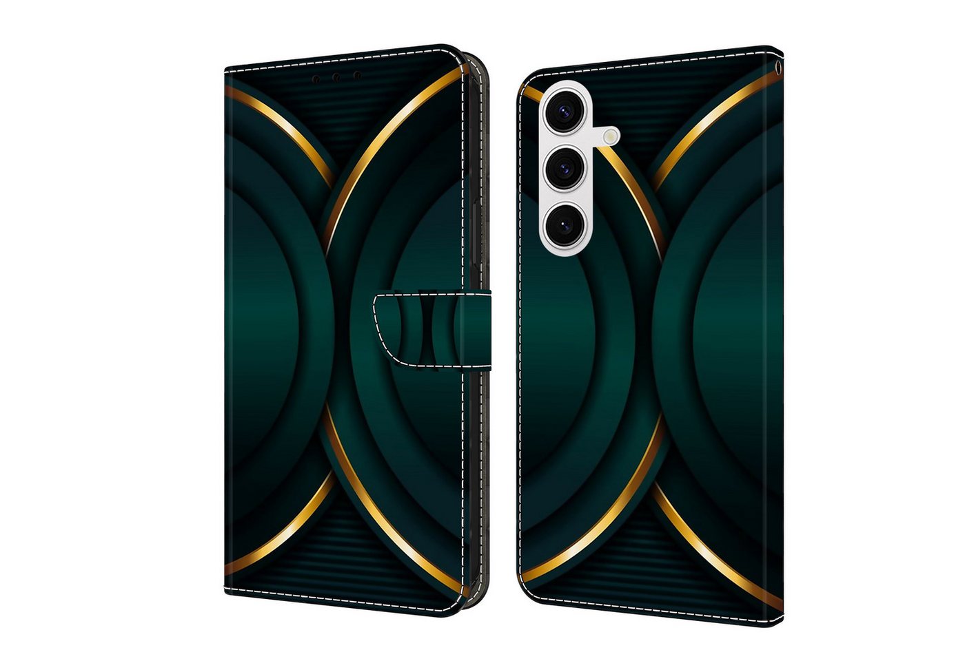 CLM-Tech Handytasche für Samsung Galaxy A16 / A17 5G Hülle aus Kunstleder Klapphülle (goldener Rand Kontur, Handyhülle mit Standfunktion - Wallet Flip Case inklusive Kartenfächer), Cover mit Magnetverschluss - Samsung Galaxy A16 5G Schutzhülle von CLM-Tech