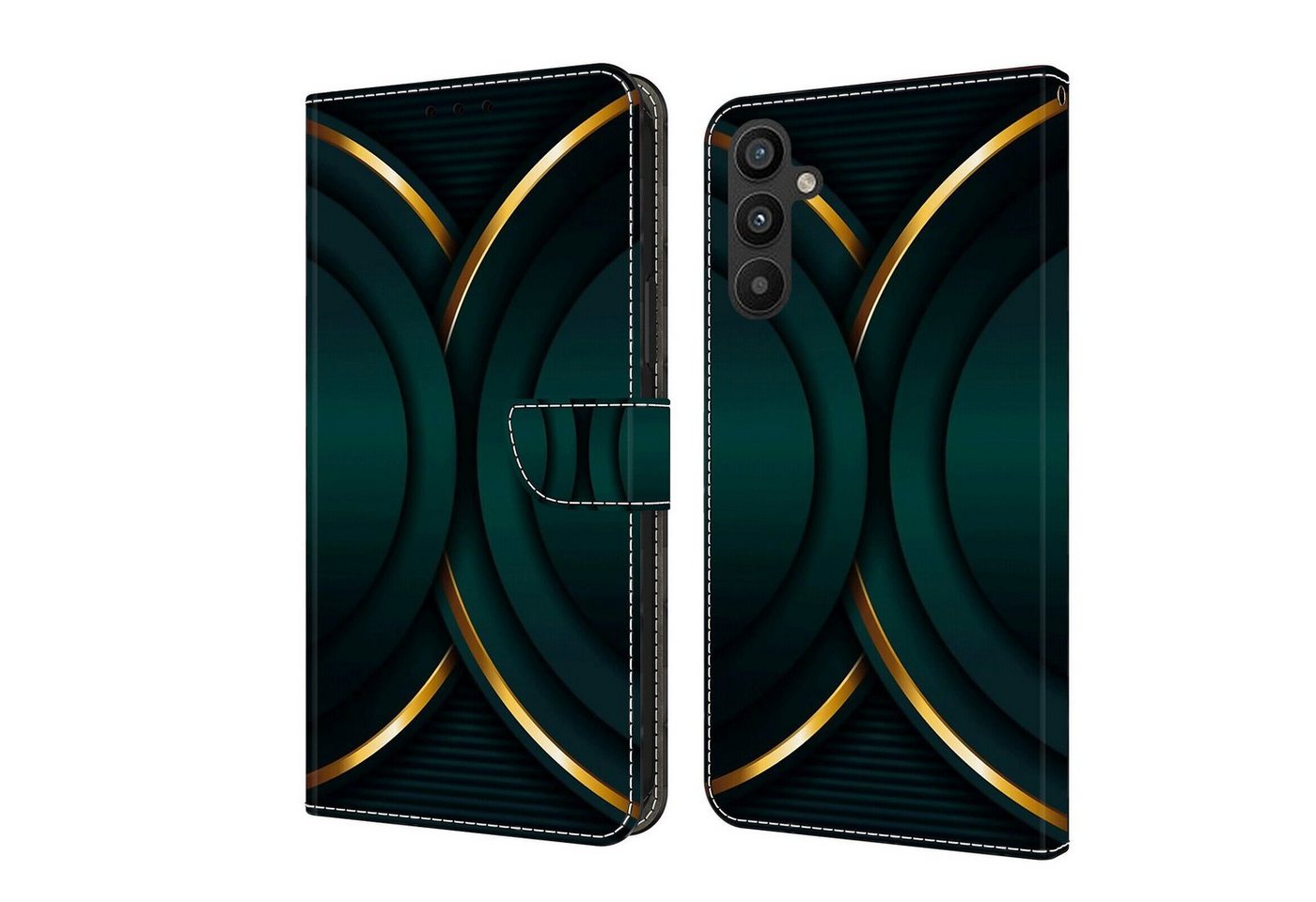CLM-Tech Handytasche für Samsung Galaxy A16 / A17 5G Hülle aus Kunstleder Klapphülle (goldener Rand Kontur, Handyhülle mit Standfunktion - Wallet Flip Case inklusive Kartenfächer), Cover mit Magnetverschluss von CLM-Tech