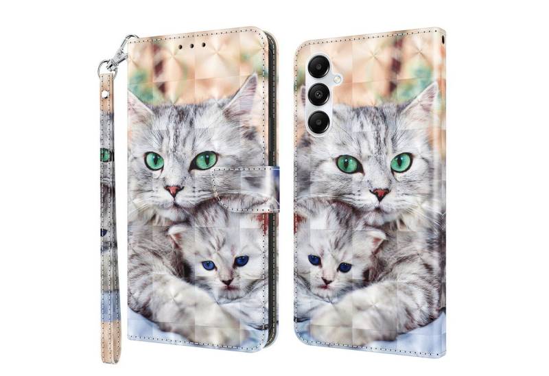 CLM-Tech Handytasche für Samsung Galaxy A16 / A17 5G Hülle aus PU Leder Klapphülle (Katze und Kätzchen, Handyhülle mit Standfunktion - Wallet Flip Case inklusive Kartenfächer), Cover mit Magnetverschluss von CLM-Tech