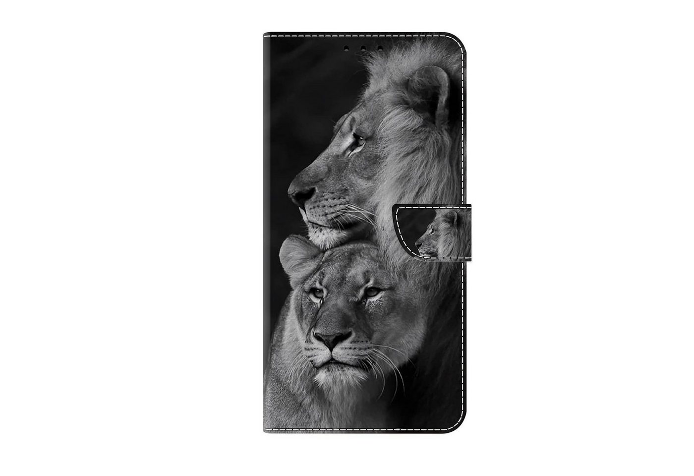 CLM-Tech Handytasche für Samsung Galaxy A16 / A17 5G Hülle aus PU Leder Klapphülle (Löwe in schwarz grau, Handyhülle mit Standfunktion - Wallet Flip Case inklusive Kartenfächer), Cover mit Magnetverschluss von CLM-Tech