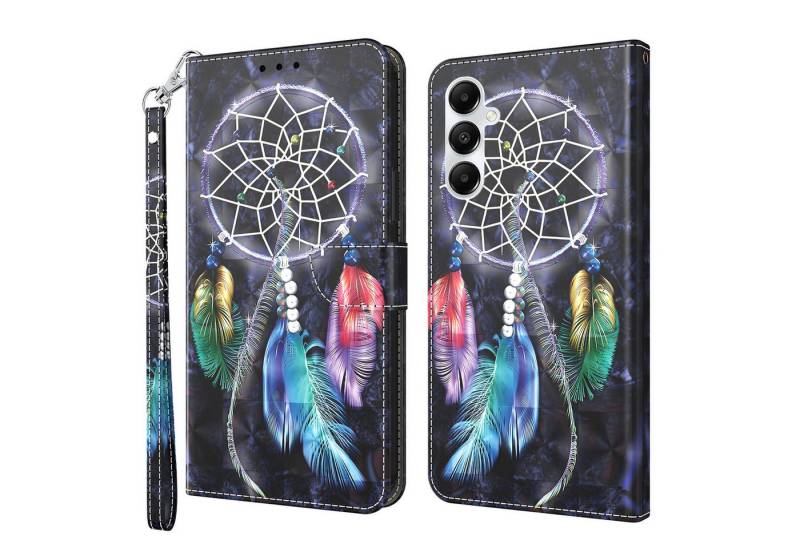 CLM-Tech Handytasche für Samsung Galaxy A16 / A17 5G Hülle aus PU Leder Klapphülle (Traumfänger schwarz bunt, Handyhülle mit Standfunktion - Wallet Flip Case inklusive Kartenfächer), Cover mit Magnetverschluss - Samsung Galaxy A16 5G Schutzhülle von CLM-Tech