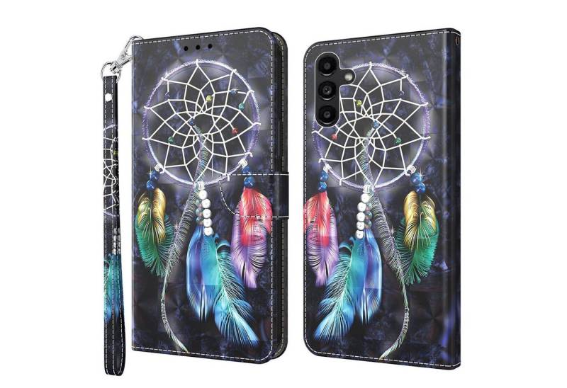 CLM-Tech Handytasche für Samsung Galaxy A16 / A17 5G Hülle aus PU Leder Klapphülle (Traumfänger schwarz bunt, Handyhülle mit Standfunktion - Wallet Flip Case inklusive Kartenfächer), Cover mit Magnetverschluss von CLM-Tech