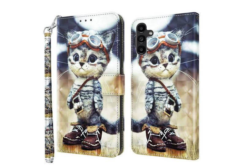 CLM-Tech Handytasche für Samsung Galaxy A16 / A17 5G Hülle aus PU Leder Klapphülle (coole Katze, Handyhülle mit Standfunktion - Wallet Flip Case inklusive Kartenfächer), Cover mit Magnetverschluss von CLM-Tech