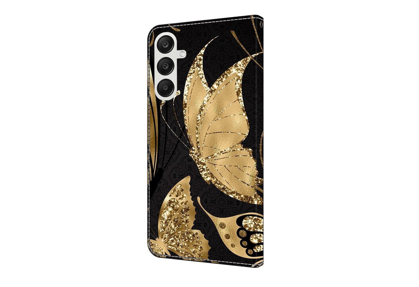 CLM-Tech Handytasche für Samsung Galaxy A16 / A17 5G Hülle aus PU-Leder Klapphülle (goldene Schmetterlinge, Handyhülle mit Standfunktion - Wallet Flip Case inklusive Kartenfächer), Cover mit Magnetverschluss von CLM-Tech