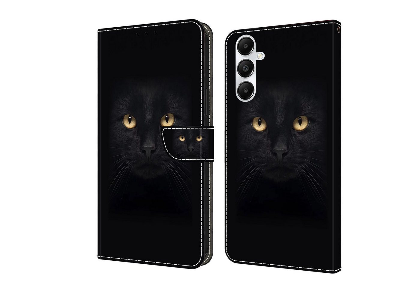 CLM-Tech Handytasche für Samsung Galaxy A16 / A17 5G Hülle aus PU-Leder Klapphülle (schwarzer Panther Augen, Handyhülle mit Standfunktion - Wallet Flip Case inklusive Kartenfächer), Cover mit Magnetverschluss von CLM-Tech