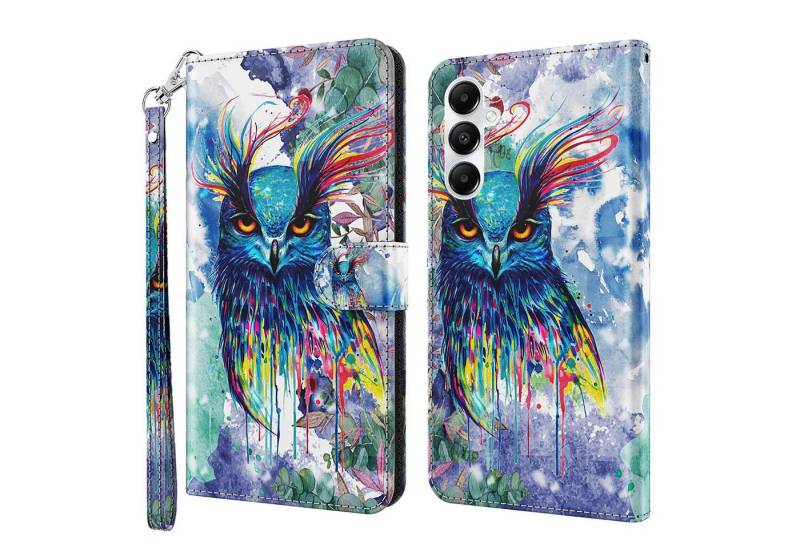 CLM-Tech Handytasche für Samsung Galaxy A16 5G Hülle aus Kunstleder Klapphülle (Eule bunt, Handyhülle mit Standfunktion - Wallet Flip Case inklusive Kartenfächer), Cover mit Magnetverschluss - Samsung Galaxy A16 5G Schutzhülle von CLM-Tech