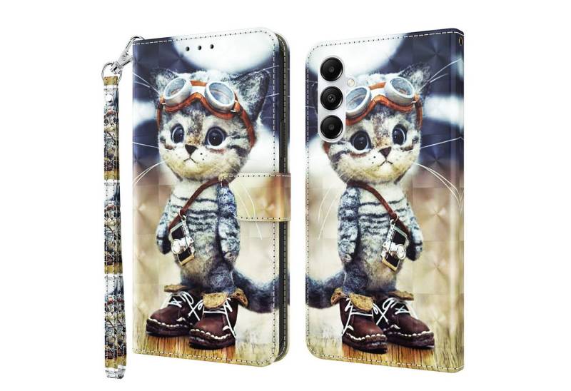 CLM-Tech Handytasche für Samsung Galaxy A16 5G Hülle aus Kunstleder Klapphülle (coole Katze, Handyhülle mit Standfunktion - Wallet Flip Case inklusive Kartenfächer), Cover mit Magnetverschluss - Samsung Galaxy A16 5G Schutzhülle von CLM-Tech