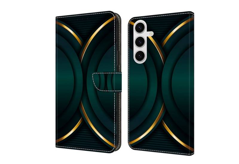 CLM-Tech Handytasche für Samsung Galaxy A16 5G Hülle aus Kunstleder Klapphülle (goldener Rand Kontur, Handyhülle mit Standfunktion - Wallet Flip Case inklusive Kartenfächer), Cover mit Magnetverschluss - Samsung Galaxy A16 5G Schutzhülle von CLM-Tech