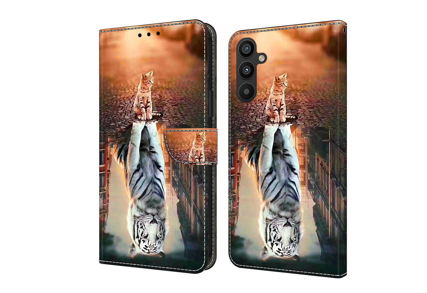 CLM-Tech Handytasche für Samsung Galaxy A16 5G Hülle aus PU-Leder Klapphülle (Katze weißer Tiger, Handyhülle mit Standfunktion - Wallet Flip Case inklusive Kartenfächer), Cover mit Magnetverschluss - Samsung Galaxy A16 5G Schutzhülle von CLM-Tech