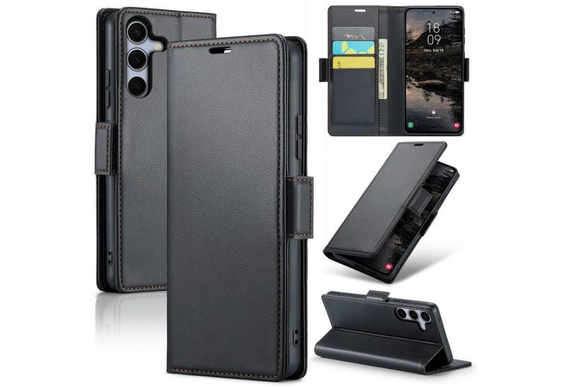 CLM-Tech Handytasche für Samsung Galaxy A17 5G PU Leder Klapphülle (schwarz, Flip Case inklusive Standfunktion und Kartenfächer), Magnetverschluss, RFID-Blockierung von CLM-Tech