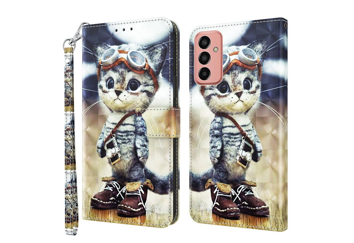 CLM-Tech Handytasche für Samsung Galaxy A23 5G Hülle Tasche aus Kunstleder Klapphülle (coole Katze, Handyhülle Wallet Flip Case Cover Etui), Standfunktion, Kartenfächer, Magnetverschluss von CLM-Tech