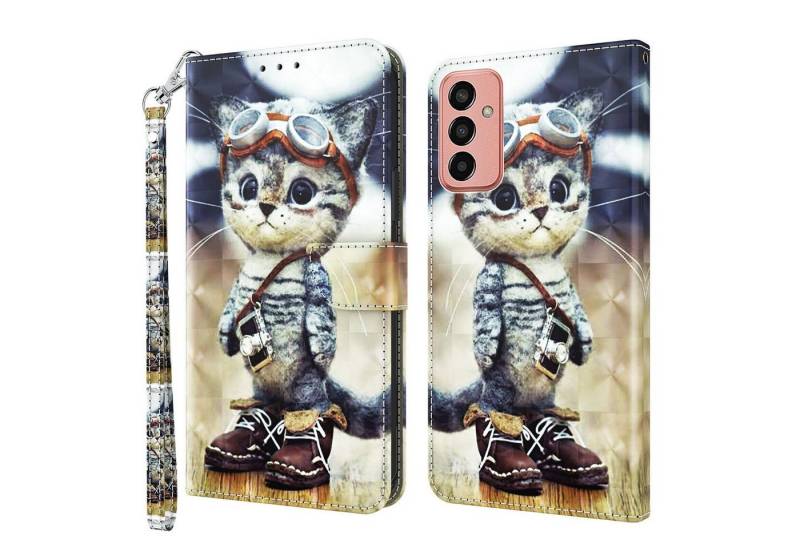 CLM-Tech Handytasche für Samsung Galaxy A23 5G Hülle Tasche aus Kunstleder Klapphülle (coole Katze, Handyhülle Wallet Flip Case Cover Etui), Standfunktion, Kartenfächer, Magnetverschluss von CLM-Tech