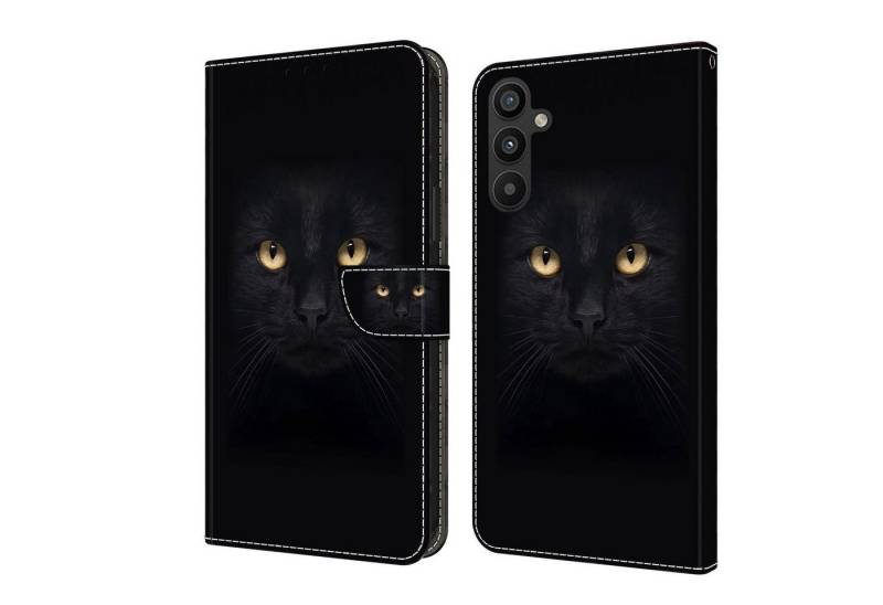 CLM-Tech Handytasche für Samsung Galaxy A25 5G Hülle Tasche aus Kunstleder Klapphülle (schwarzer Panther Augen, Handyhülle mit Standfunktion - Wallet Flip Case inklusive Kartenfächer), - Cover Etui mit Magnetverschluss - Galaxy A25 5G Schutzhülle von CLM-Tech