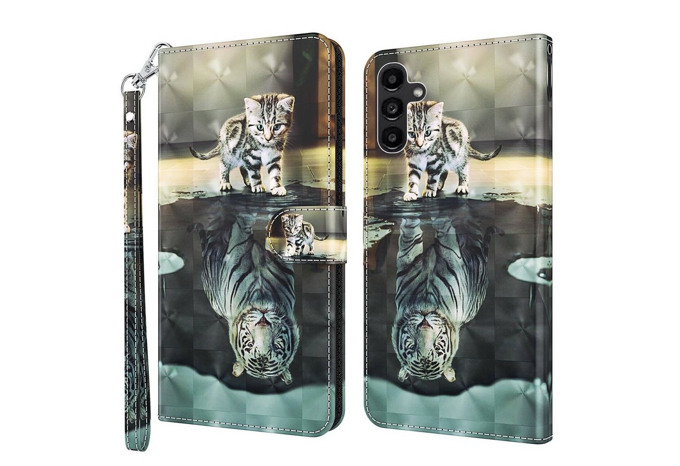 CLM-Tech Handytasche für Samsung Galaxy A35 5G Hülle Tasche aus Kunstleder Klapphülle (Katze Tiger, Handyhülle Wallet Flip Case Cover Etui), Schutzhülle mit Standfunktion, Kartenfächer, und Magnetverschluss von CLM-Tech