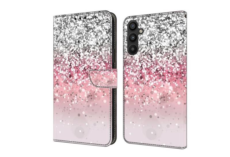 CLM-Tech Handytasche für Samsung Galaxy A35 5G Hülle - Tasche aus Kunstleder Klapphülle (silber und rosa, Handyhülle mit Standfunktion - Wallet Flip Case inklusive Kartenfächer), - Cover Etui mit Magnetverschluss - Galaxy A35 5G Schutzhülle von CLM-Tech