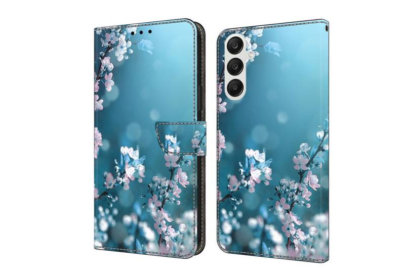 CLM-Tech Handytasche für Samsung Galaxy A36 5G Hülle aus PU-Leder Klapphülle (Pflaumenblüte blau, Handyhülle mit Standfunktion - Wallet Flip Case inklusive Kartenfächer), Cover mit Magnetverschluss Samsung Galaxy A36 5G Schutzhülle von CLM-Tech