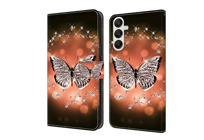 CLM-Tech Handytasche für Samsung Galaxy A36 5G Hülle aus PU-Leder Klapphülle (Schmetterling Diamanten Muster, Handyhülle mit Standfunktion - Wallet Flip Case inklusive Kartenfächer), Cover mit Magnetverschluss Samsung Galaxy A36 5G Schutzhülle von CLM-Tech